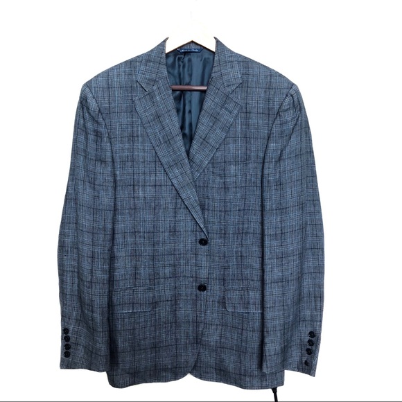 Canali luxury suit blazer in plaid blue/navy/grey